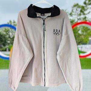 Vintage Y2K Men's XL Team USA Olympics Full-Zip Boxy Fleece Jacket Cream